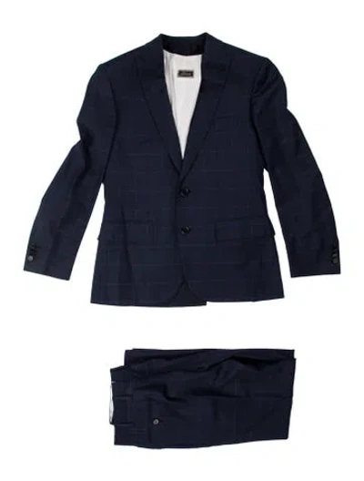 Pre-owned Brioni Wool Plaid Print Three-piece Blazer In Blue