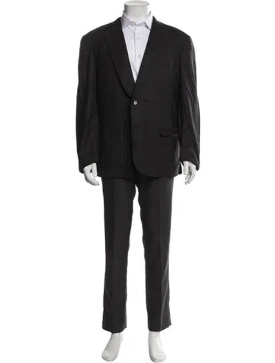 Pre-owned Brioni Wool Plaid Print Two-piece Blazer In Black