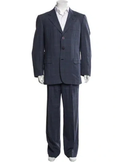 Pre-owned Brioni Wool Plaid Print Two-piece Blazer In Blue