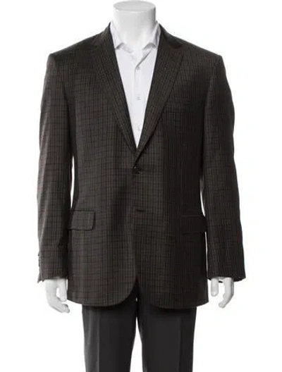 Pre-owned Brioni Wool Plaid Print Two-piece Blazer In Gray
