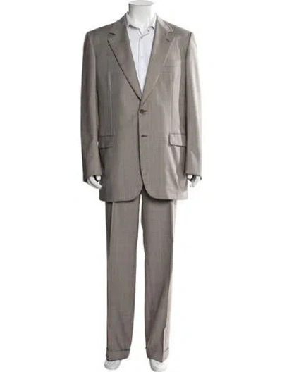 Pre-owned Brioni Wool Plaid Print Two-piece Blazer In Grey