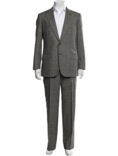 Pre-owned Brioni Wool Plaid Print Two-piece Blazer In Grey
