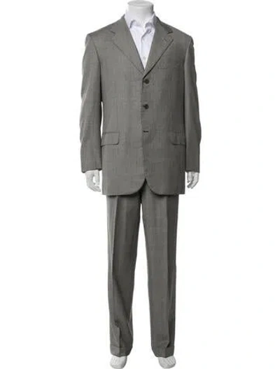 Pre-owned Brioni Wool Plaid Print Two-piece Suit In Gray