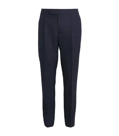 Brioni Wool Pleated Melbourne Trousers In Blue