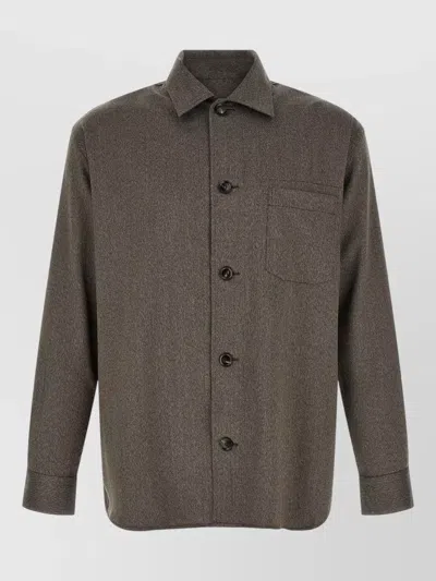 Brioni Wool Shirt Jacket In Brown