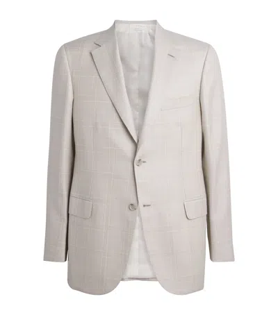 Brioni Wool-silk Check Ravello Blazer In Brown