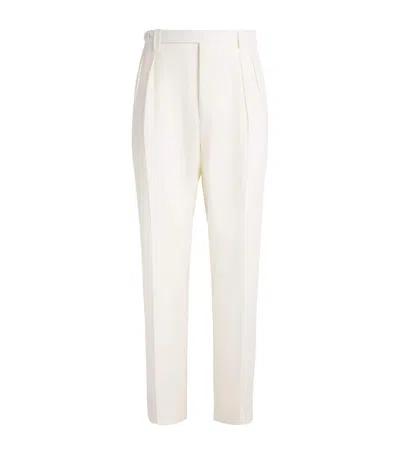 Brioni Wool Straight Tailored Trousers In White