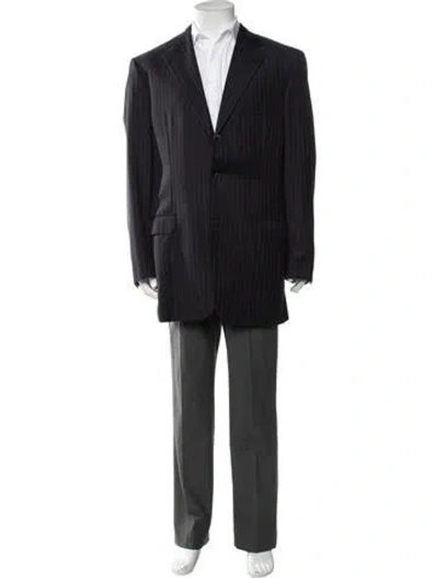Pre-owned Brioni Wool Striped Blazer In Blue
