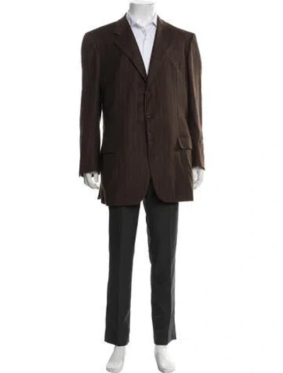 Pre-owned Brioni Wool Striped Blazer In Brown