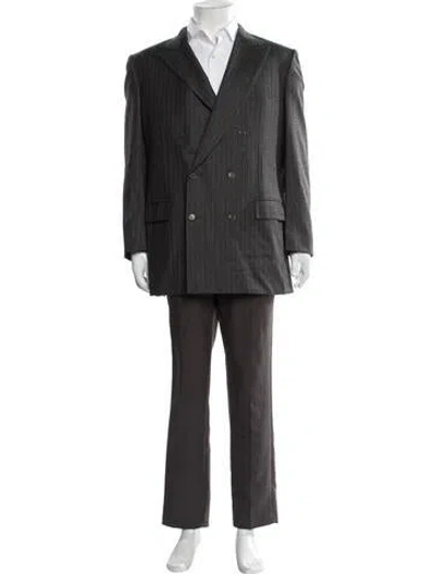 Pre-owned Brioni Wool Striped Blazer In Grey