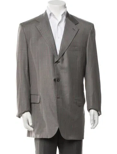 Pre-owned Brioni Wool Striped Blazer In Grey