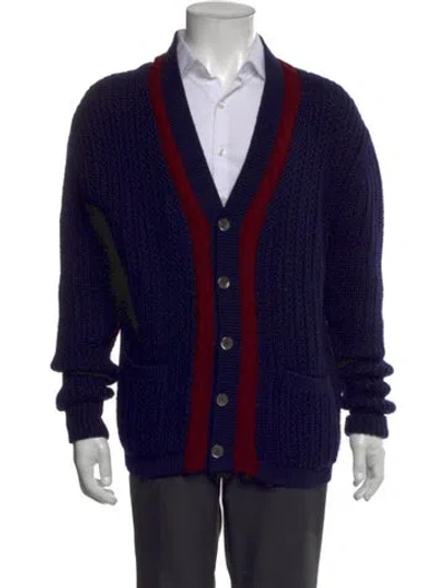 Pre-owned Brioni Wool Striped Cardigan In Blue