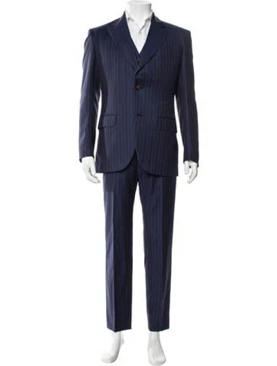 Pre-owned Brioni Wool Striped Two-piece Suit In Blue