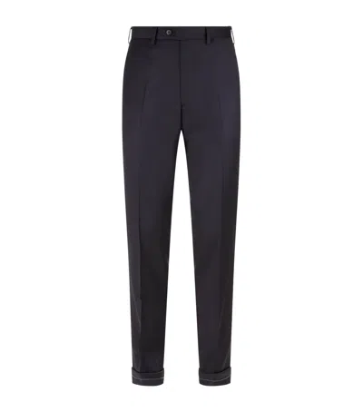 Brioni Wool Tailored Trousers In Blue