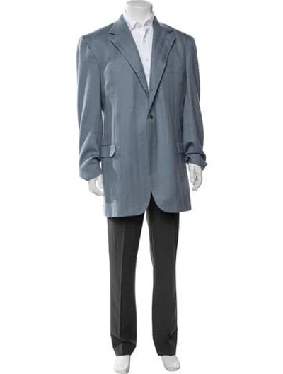 Pre-owned Brioni Wool Tweed Pattern Blazer In Blue