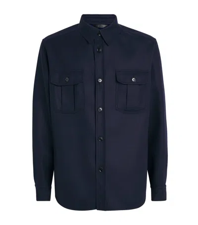 Brioni Wool Twin-pocket Overshirt In Blue