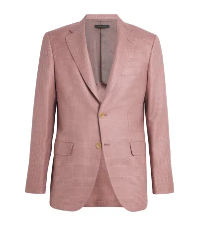 Brioni Wool-silk-linen Check Blazer In Pink