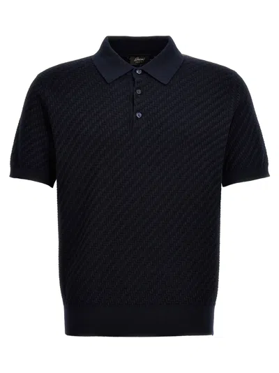 Brioni Woven Knit Cotton Blend Polo Shirt In Navy