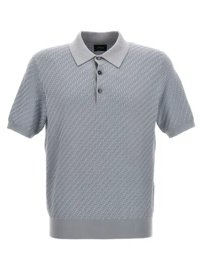 Brioni Woven Knit Polo Shirt In Gnawed Blue