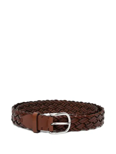 Brioni Woven Leather Belt In Brown
