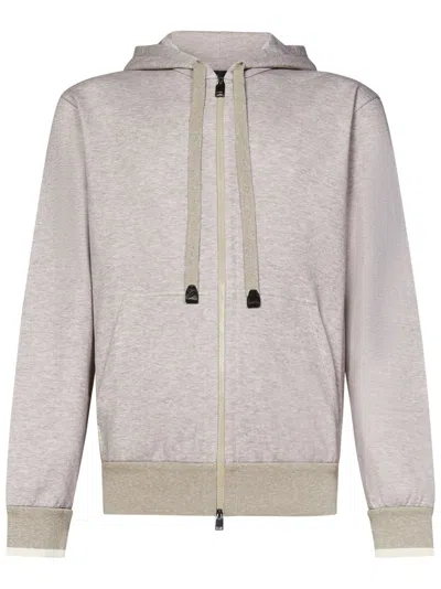 Brioni Zip-up Sweatshirt In Sand Melange In Beige