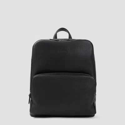 Brioni Zip-around Leather Backpack With Structured Grain, 31 X 39 X 13 Cm In Black