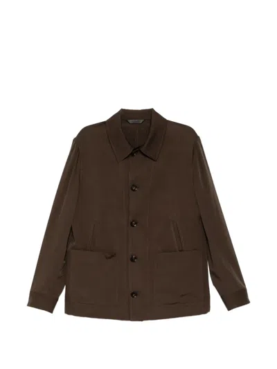 Brioni Zip-fastening Short-sleeve Polo Shirt In Brown