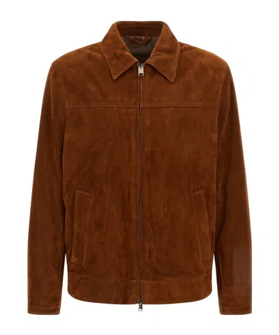 Brioni Zippered Leather Jacket In Brown