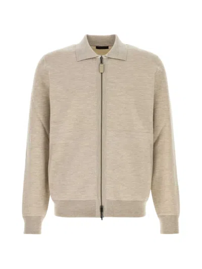 Brioni Zip-up Cardigan In Brown