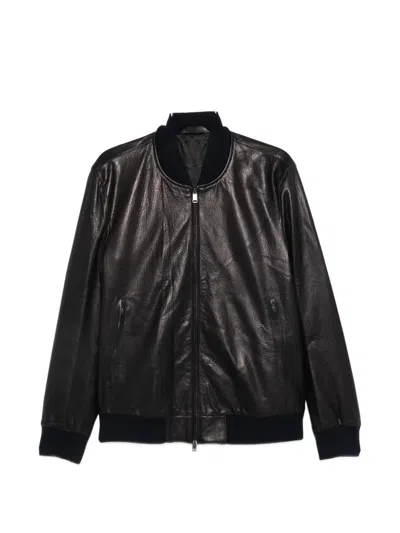 Brioni Zip-up Leather Jacket In Black