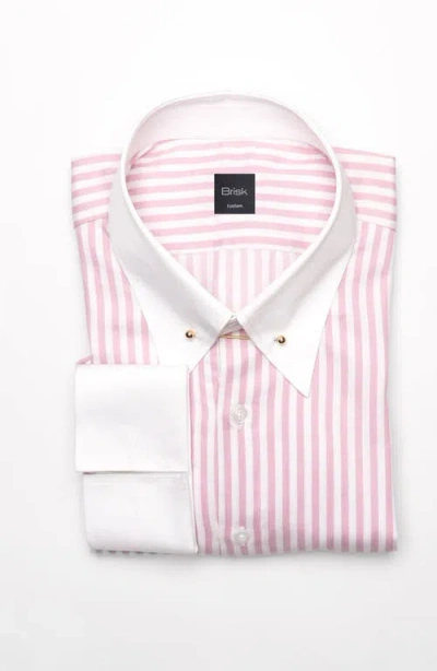 Brisk Bengal Twill Stripes Pima Cotton Shirt In Golden Pin Collar