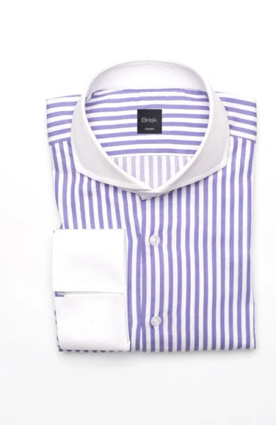 Brisk Bengal Twill Stripes Pima Cotton Shirt In White Cutaway Extreme Collar