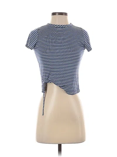 Pre-owned Brit & Bri Short Sleeve Top Blue Mock Neckline Tops