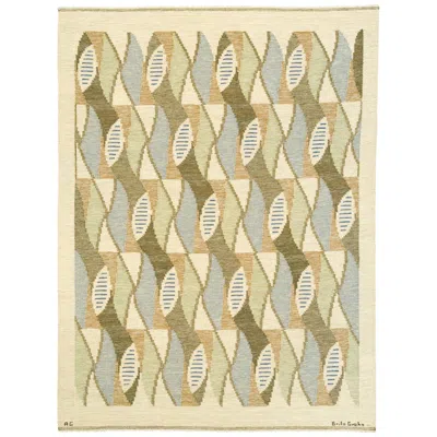 Pre-owned Brita Grahn Mid-20th Century Geometric 'kokong' Swedish Flat Weave Rug In Sand