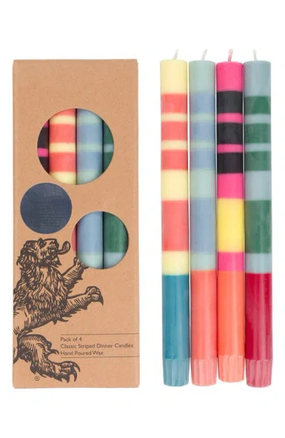 British Colour Standard Assorted 4-pack Stripe Dinner Candles In Multi-coloured