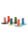 British Colour Standard Set Of 6 Tall Two-tone Candleholders In Blue Multi-coloured