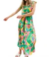 Briton Court Annie Embroidered Tie Shoulder Maxi Dress In Tropical Bird In Multi