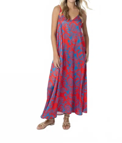 Briton Court Camille Slip Midi Dress In True Red In Multi