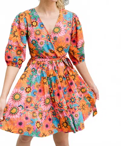 Briton Court Chloe Wrap Mini Dress In Orange Multi