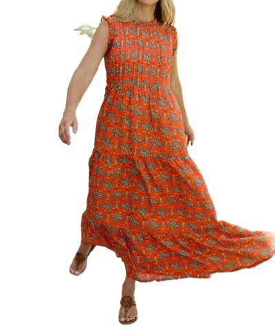 Briton Court Clara Maxi Dress In Bright Coral In Yellow