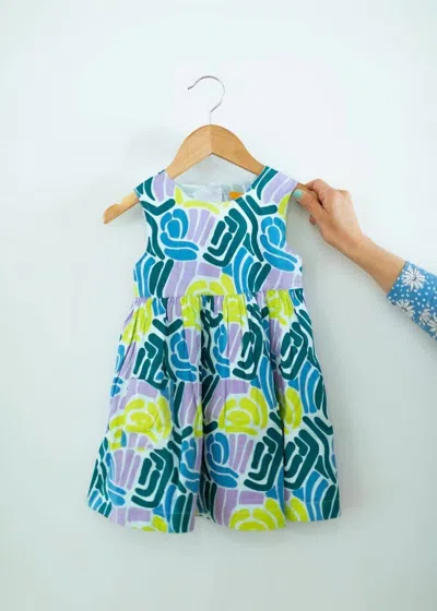 Briton Court Kids' Girls Wavy Line Dress In Aqua In Blue
