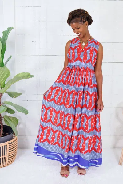 Briton Court Harbor Catch Maxi Dress In Bright Red In Multi