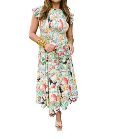 Briton Court Helena Smocked Dress In Multi In Green