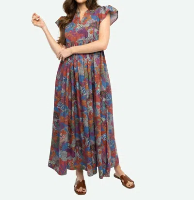 Briton Court Jenny Maxi Dress In Burgundy Rose In Multi
