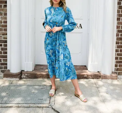 Briton Court Josephine Tiger Dress In Blue Seas In Multi
