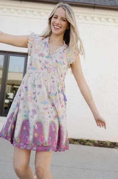 Briton Court Josie Mini Dress In Beige Multi