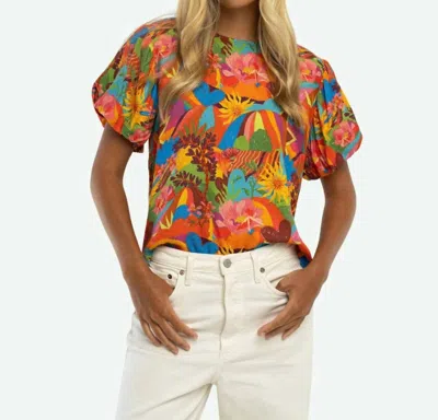 Briton Court Kylie Short Puff Sleeves Top In Sugar Coral In Multi