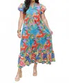 Briton Court Lime Light Jenny Maxi Dress In Multi In Blue
