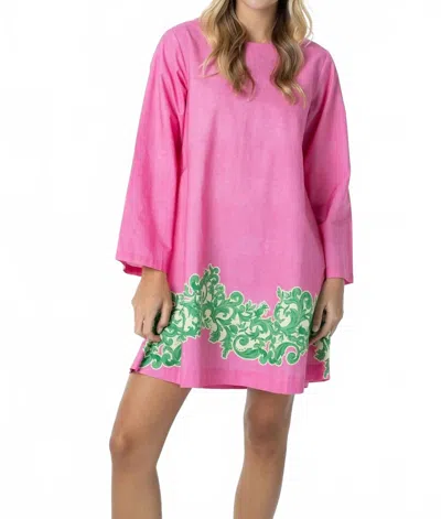 Briton Court Nina Summer Lattice Mini Dress In Pink/ Green