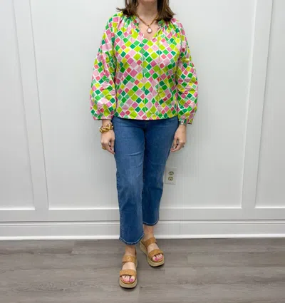 Briton Court Nora Top In Pink Mosaic In Multi